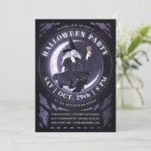 Heksen & Maan Halloween Uitnodigingen | Paars (Staand voorkant)