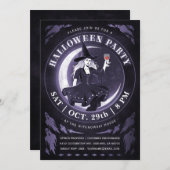 Heksen & Maan Halloween Uitnodigingen | Paars (Voorkant / Achterkant)