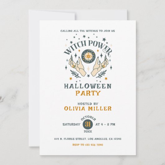 Heksen macht spooky Halloween Party uitnodiging (Voorkant)