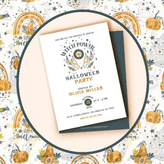 Heksen macht spooky Halloween Party uitnodiging