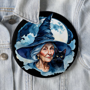 Heksen met een kat - Wicca Halloween 1 Ronde Button 6,0 Cm