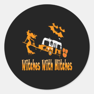 Heksen Met Hitches Camping Fun Halloween Ronde Sticker