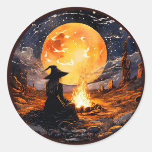 Heksen met kaarsen en vuur - Wicca Halloween 1 Ronde Sticker