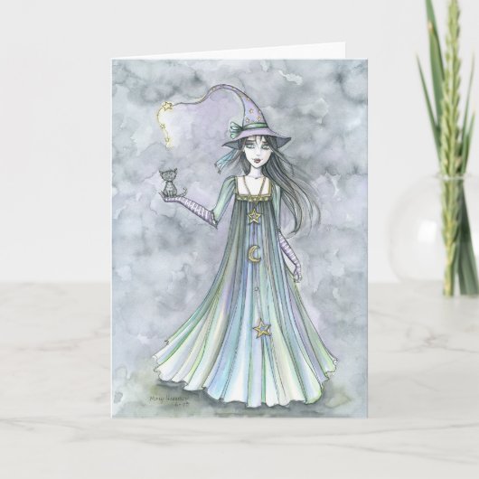 Heksen met Kitten Halloween Kaart (Voorkant)