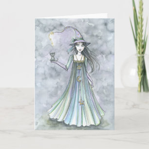 Heksen met Kitten Halloween Kaart