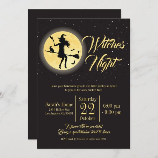heksen nacht meisjes nacht Halloween feest Kaart (Voorkant / Achterkant)