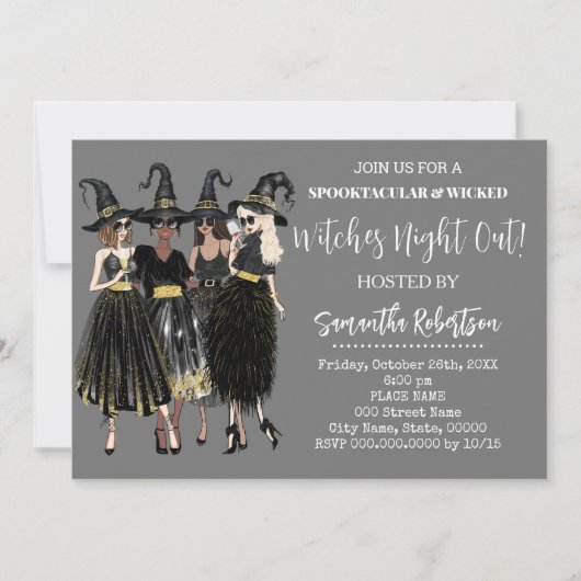 Heksen Night Out Halloween Volwassenen Party Kaart (Voorkant)