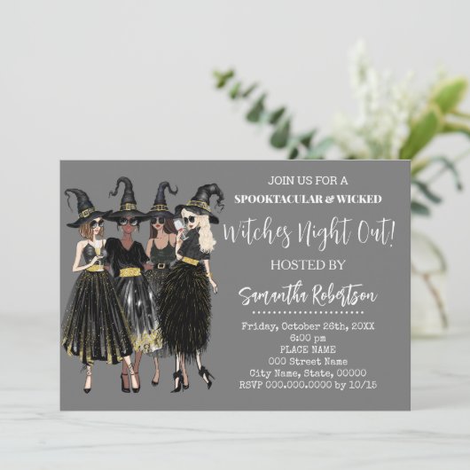 Heksen Night Out Halloween Volwassenen Party Kaart (Staand voorkant)