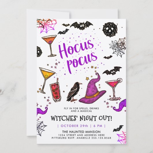 Heksen Night Out Leuke kleurrijke cocktail krabbel Kaart (Voorkant)