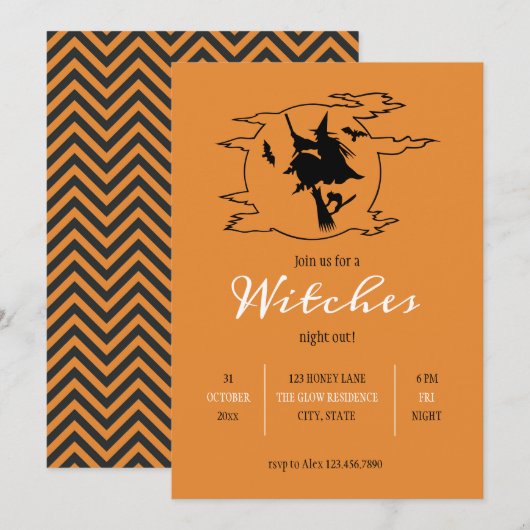 Heksen Night Out Vliegende Heks Halloween Kaart (Voorkant / Achterkant)