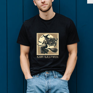 Heksen op Bezem Hoge Maan & Vleermuizen Halloween T-shirt