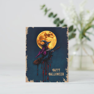 Heksen op bezemsteel met Halloween Feestdagenkaart