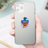 Heksen op bezemsteel met Halloween – Pixel Art Sticker (Telefoon)