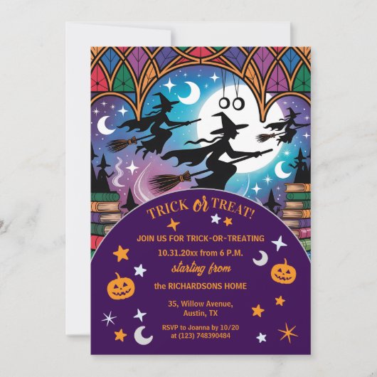 Heksen op een missie Trick or treat Halloween Kaart (Voorkant)