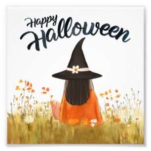 Heksen op Halloween in bloemenveld Foto Afdruk