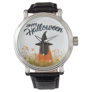 Heksen op Halloween in bloemenveld Horloge