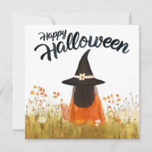 Heksen op Halloween in bloemenveld Kaart