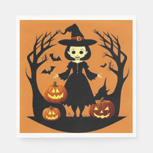 Heksen op Halloween met Pompoenen in een Griezelig Servet