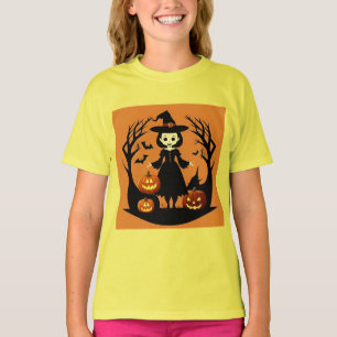Heksen op Halloween met Pompoenen in een Griezelig T-shirt