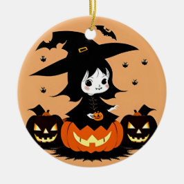 Heksen op Halloween met Pompoenen Keramisch Ornament