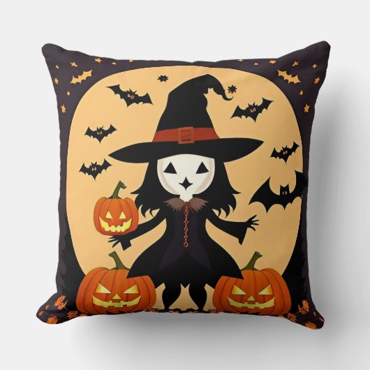 Heksen op Halloween met Pompoenen Kussen (Voorkant)