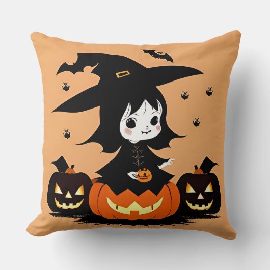 Heksen op Halloween met Pompoenen Kussen (Voorkant)