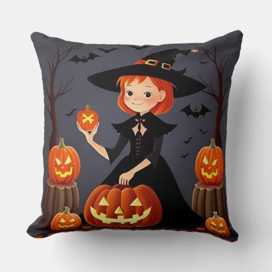 Heksen op Halloween met Pompoenen Kussen (Voorkant)