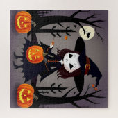 Heksen op Halloween met Pompoenen Legpuzzel (Horizontaal)