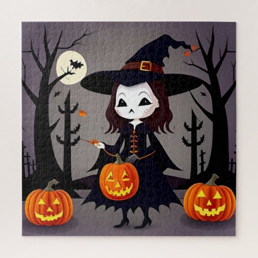 Heksen op Halloween met Pompoenen Legpuzzel (Verticaal)
