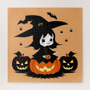 Heksen op Halloween met Pompoenen Legpuzzel