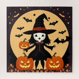 Heksen op Halloween met Pompoenen Legpuzzel