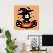 Heksen op Halloween met Pompoenen Poster (Thuiskantoor)