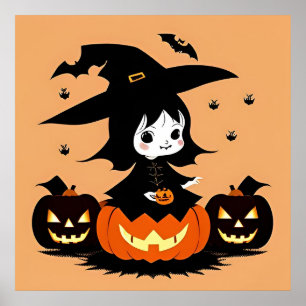 Heksen op Halloween met Pompoenen Poster