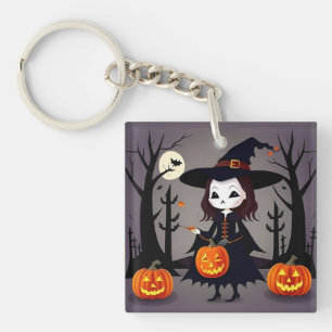 Heksen op Halloween met Pompoenen Sleutelhanger