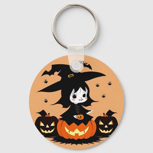 Heksen op Halloween met Pompoenen Sleutelhanger (Voorkant)