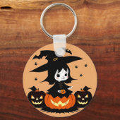Heksen op Halloween met Pompoenen Sleutelhanger (Achterkant)