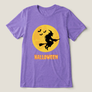 Heksen op Halloween, Paarse Heks die op Bezem vlie Tri-Blend Shirt