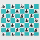 Heksen op turquoise en wit geruit inpakpapier (Vlak)