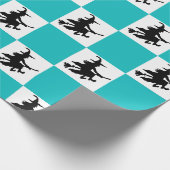 Heksen op turquoise en wit geruit inpakpapier (Hoek)