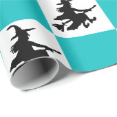 Heksen op turquoise en wit geruit inpakpapier (Rol Hoek)