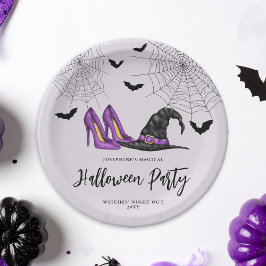 Heksen Pet en hakken met vleermuizen Halloween Par Papieren Bordje