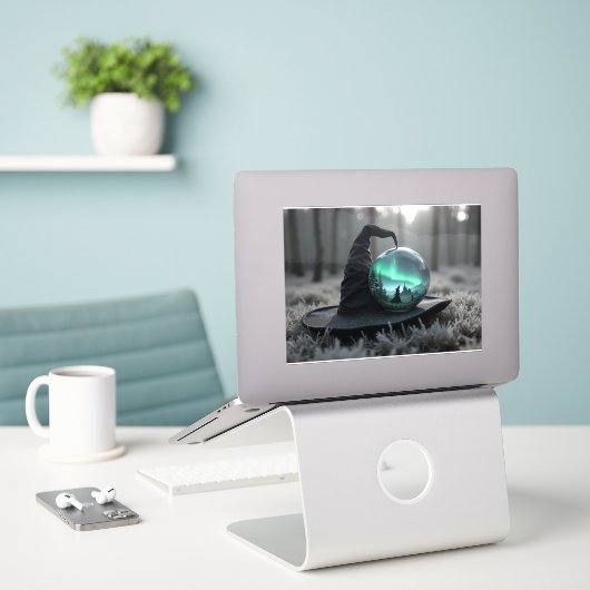 Heksen pet en kristallen bol sticker (Laptop op bureau)