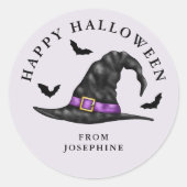 Heksen Pet en vleermuizen Lila Happy Halloween Ronde Sticker (Voorkant)