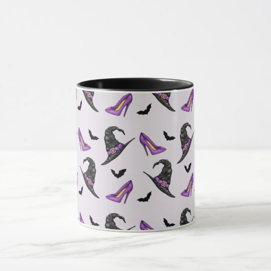 Heksen Pet Lila hakken met vleermuizen Halloween P Mok (Midden)