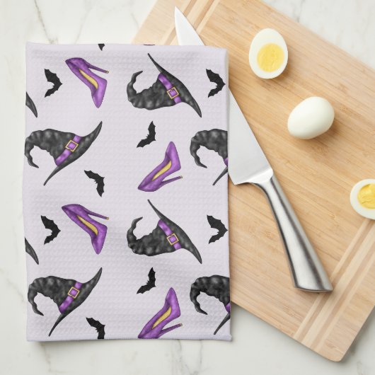 Heksen Pet Lila hakken met vleermuizen Halloween P Theedoek (Quarter Fold)