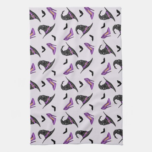 Heksen Pet Lila hakken met vleermuizen Halloween P Theedoek (Verticaal)