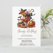 Heksen Pet Pompoen Schedel Halloween Uitnodiging (Staand voorkant)