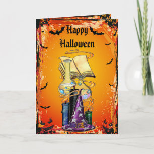 Heksen Pet, Spell Boek, Potions & Bats Halloween Kaart
