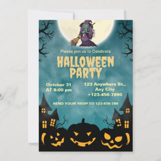 Heksen & Pompoenen Halloween Feest Uitnodiging