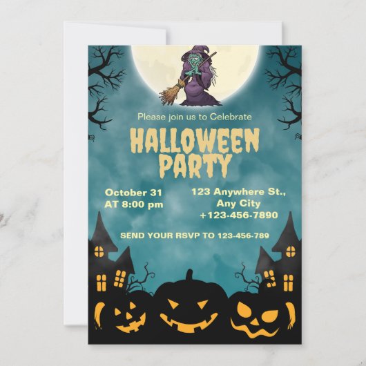 Heksen & Pompoenen Halloween Feest Uitnodiging (Voorkant)